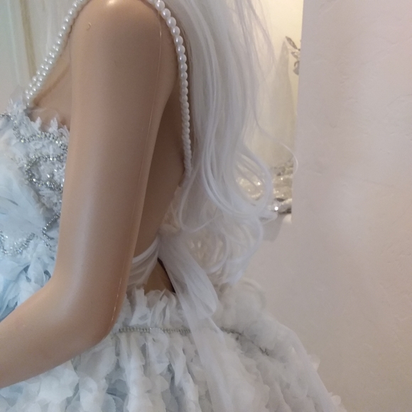 SAMPLE GOWN ONLY - "BROOKLYN" White/Blue Woodland Princess Wedding Ballgown Set - Picture 8 of 13